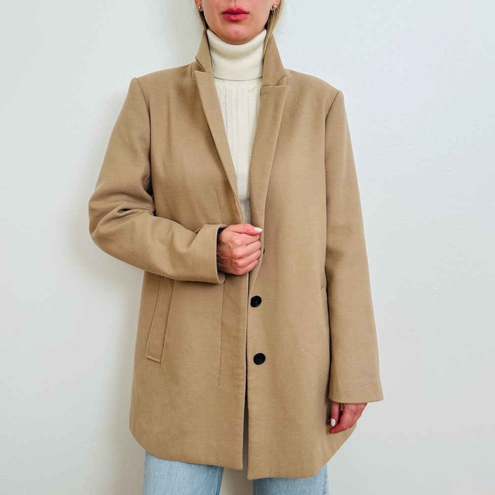 Banana Republic Tan Warm Cozy Double Breasted Pea Coat Classic Tailored Pockets
